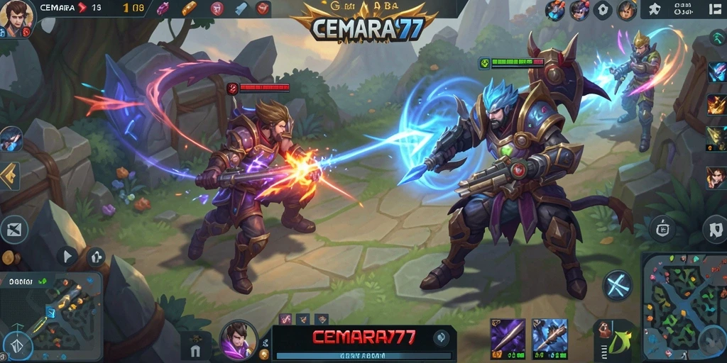 Screenshot <strong>CEMARA77</strong> menunjukkan aksi seru dalam pertempuran MOBA.