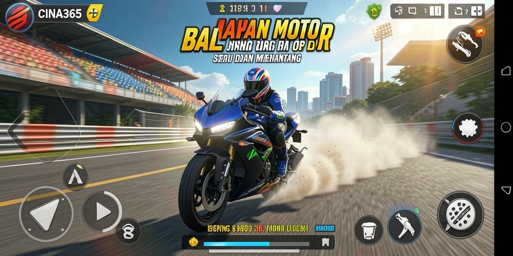 Tampilan gameplay CINA365 dengan balapan motor yang intens dan menarik.