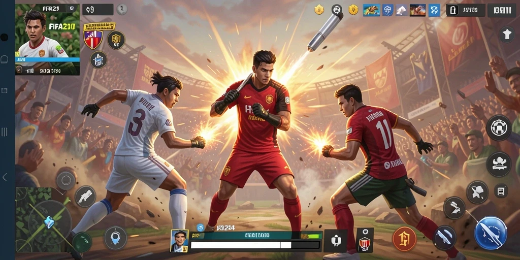 Tangkapan layar dari FIFA234 menampilkan aksi intens dalam pertempuran Battle Royale.