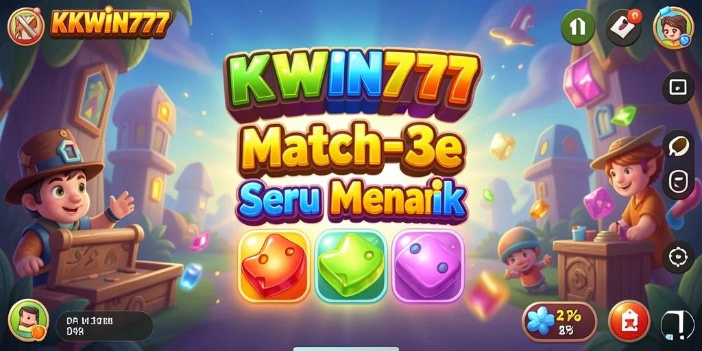 Screenshot gameplay KKWIN777 menampilkan momen mencocokkan item colorful.
