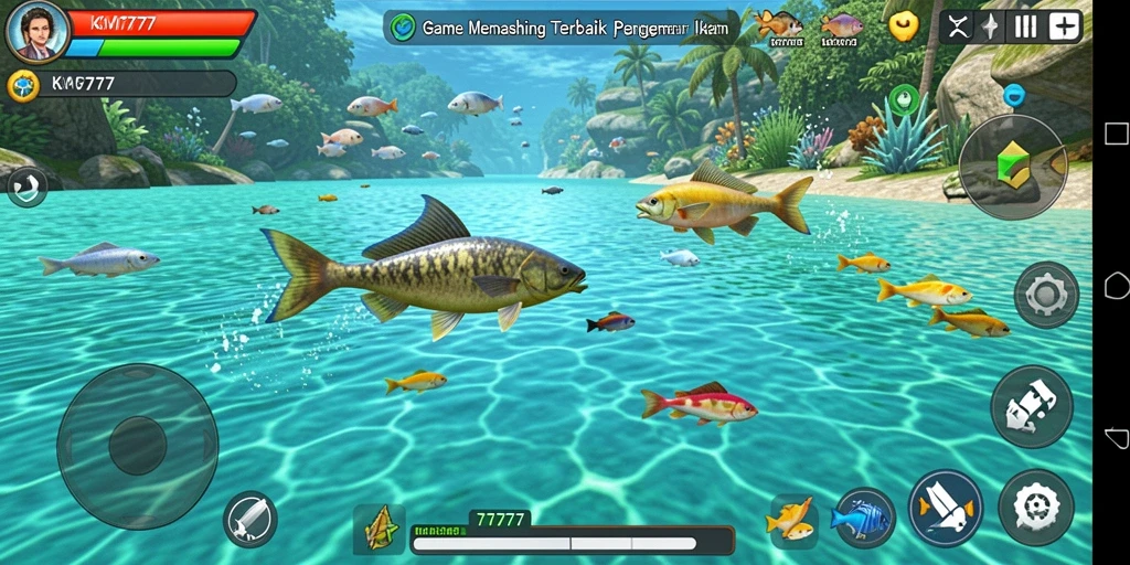 Tampilan gameplay mendebarkan di KM777 yang menunjukkan aksi memancing.