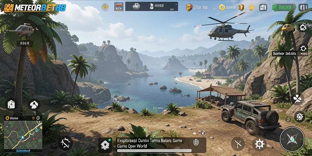 Tangkapan layar gameplay METEORBET88 yang menunjukkan kebebasan eksplorasi.