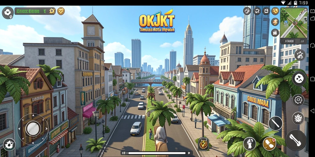 Screenshot OKJKT menampilkan gameplay membangun kota yang menarik.