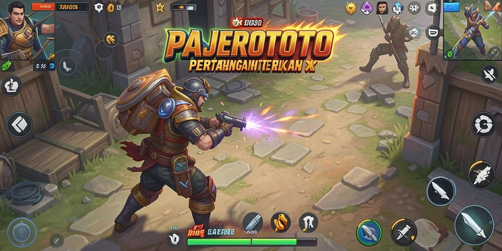 Screenshot utama PAJEROTOTO menunjukkan aksi intens di medan perang Battle Royale.