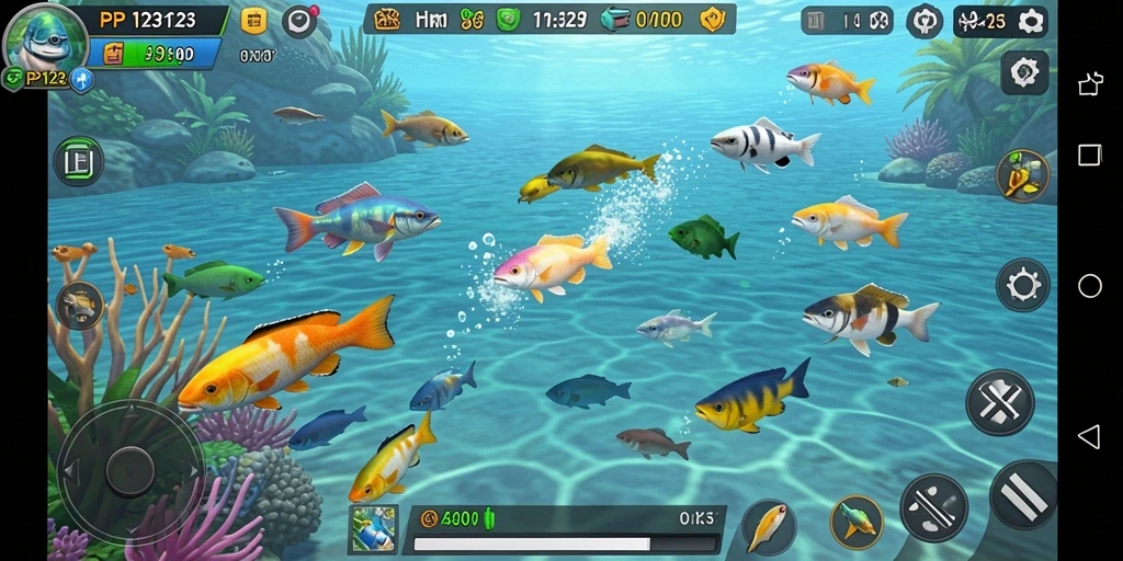 Screenshot PP123 menampilkan aksi seru menangkap ikan.