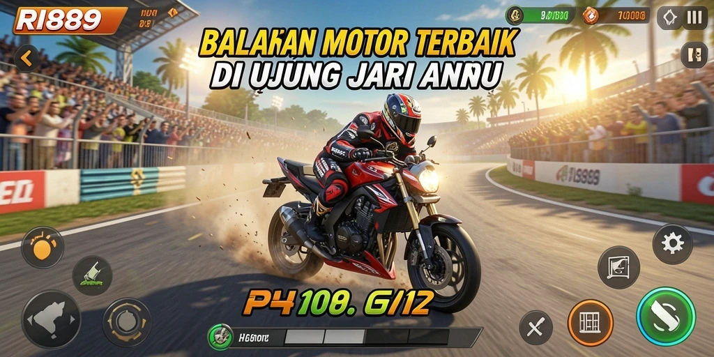 Gambaran utama gameplay RI889 dengan motor balap yang menakjubkan.