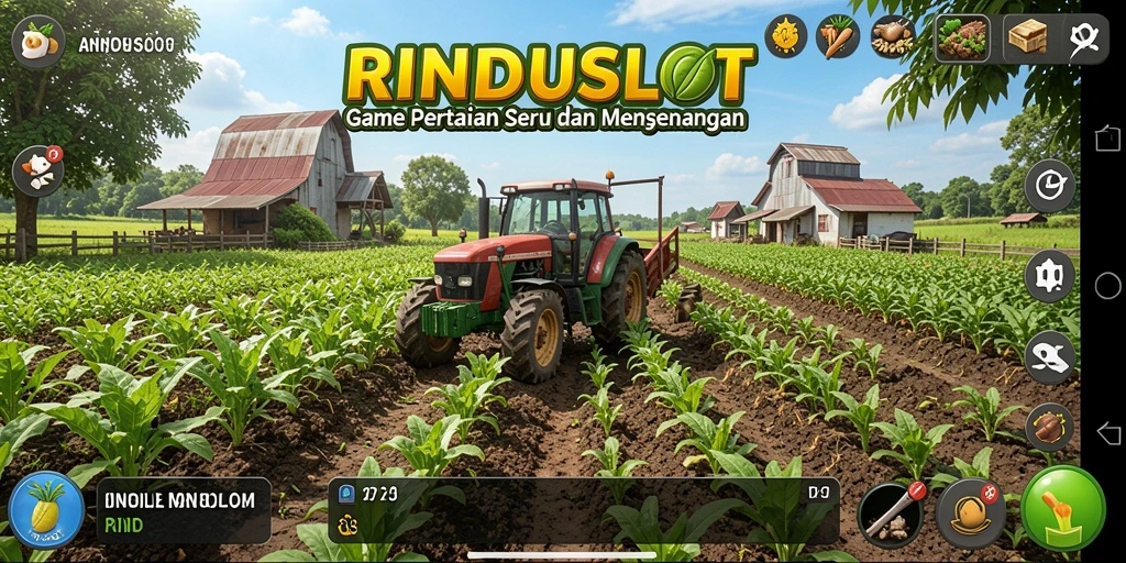 Tangkapan layar <strong>RINDUSLOT</strong> menunjukkan aktivitas seru bertani di lahan yang subur.