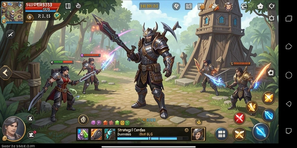 Tampilan gameplay menarik dari SUPER33 yang menampilkan pertempuran SLG.